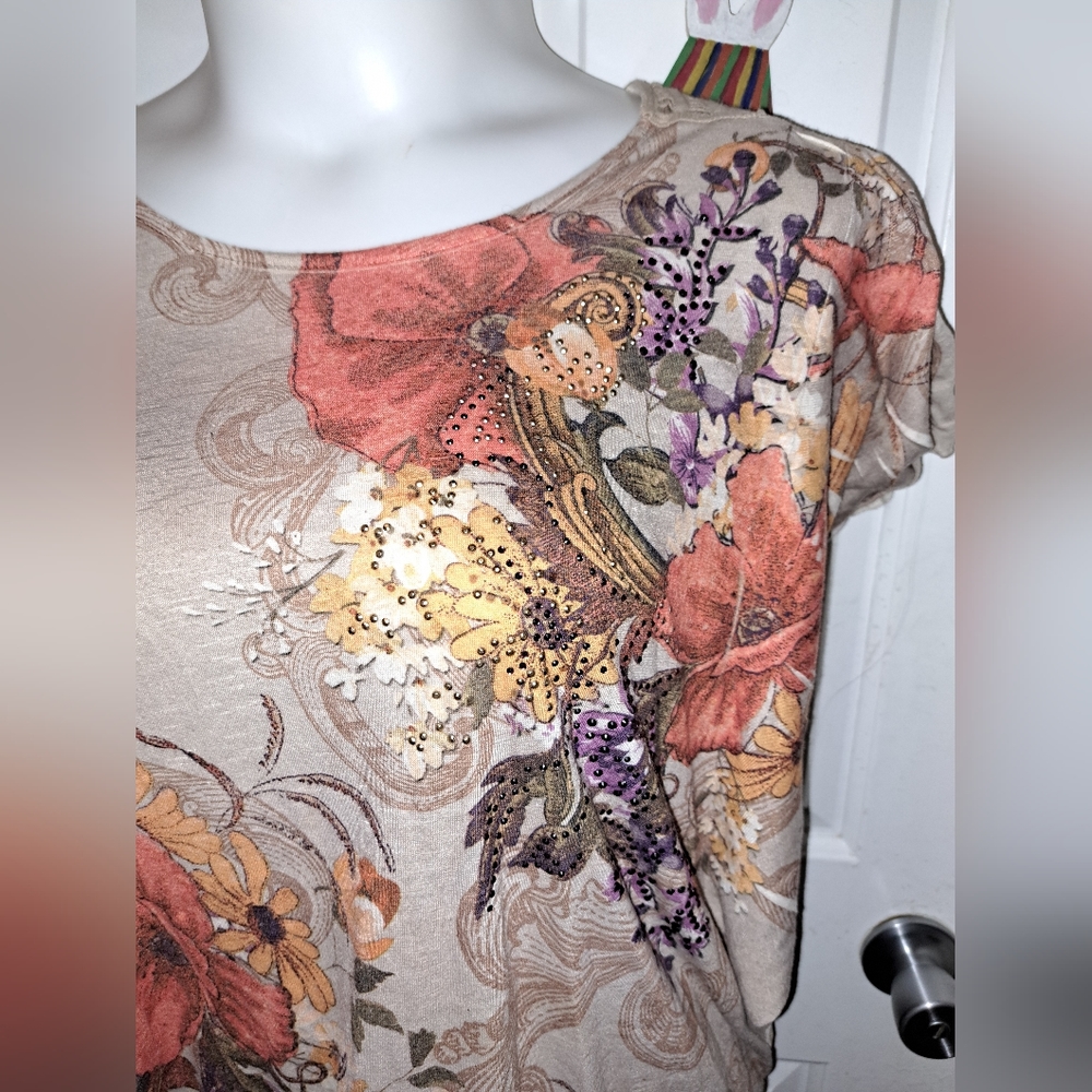 Style&Co Batwing Sleeve Knit Floral Top Sz XL - Picture 5 of 10